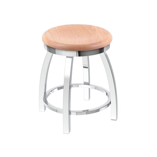18" Swivel Vanity Stool, Chrome Finish, Nat Oak Seat